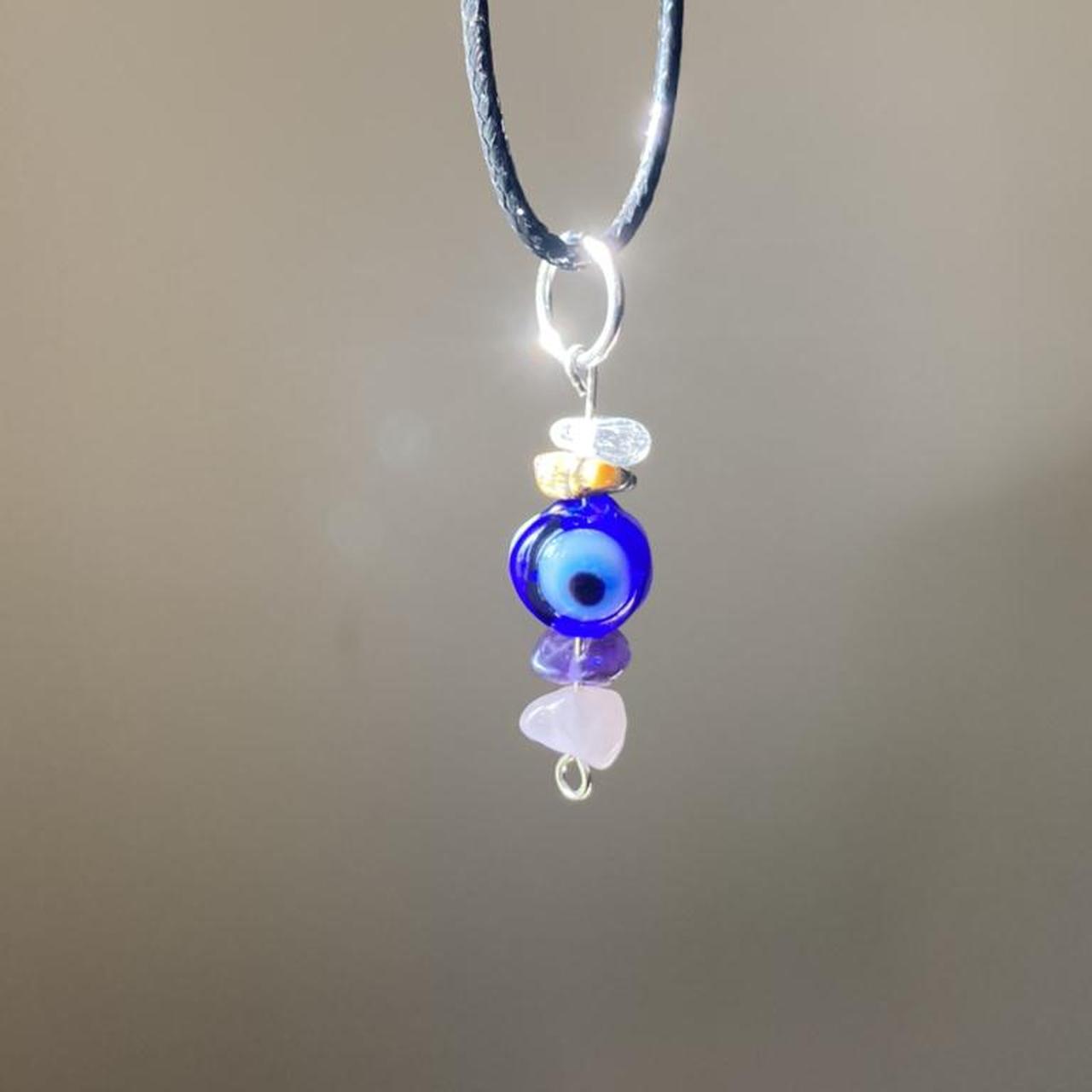 Crystal Dark Purple Blue Evil Eye Black Necklace Depop