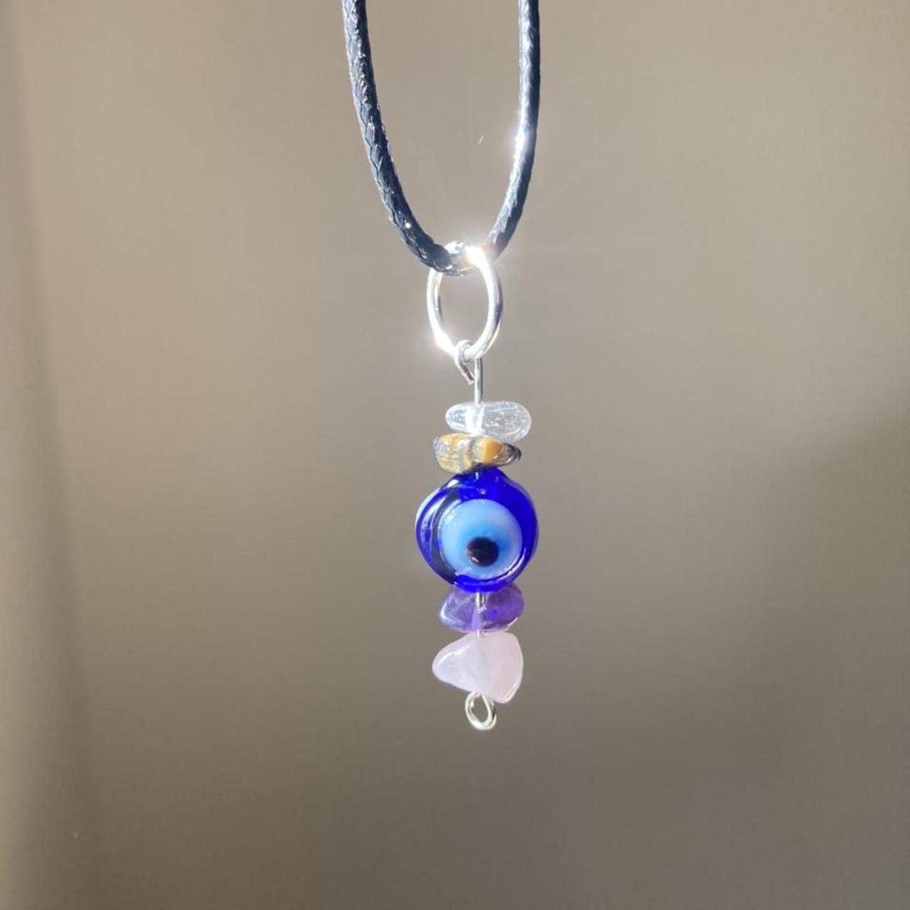 Crystal Dark Purple Blue Evil Eye Black Necklace Depop