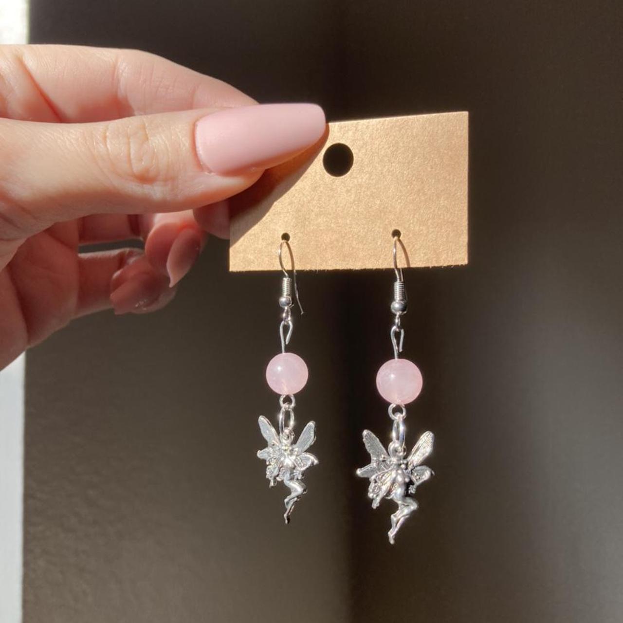 Rose quartz gemstone crystal ball dangle drop fairy... Depop