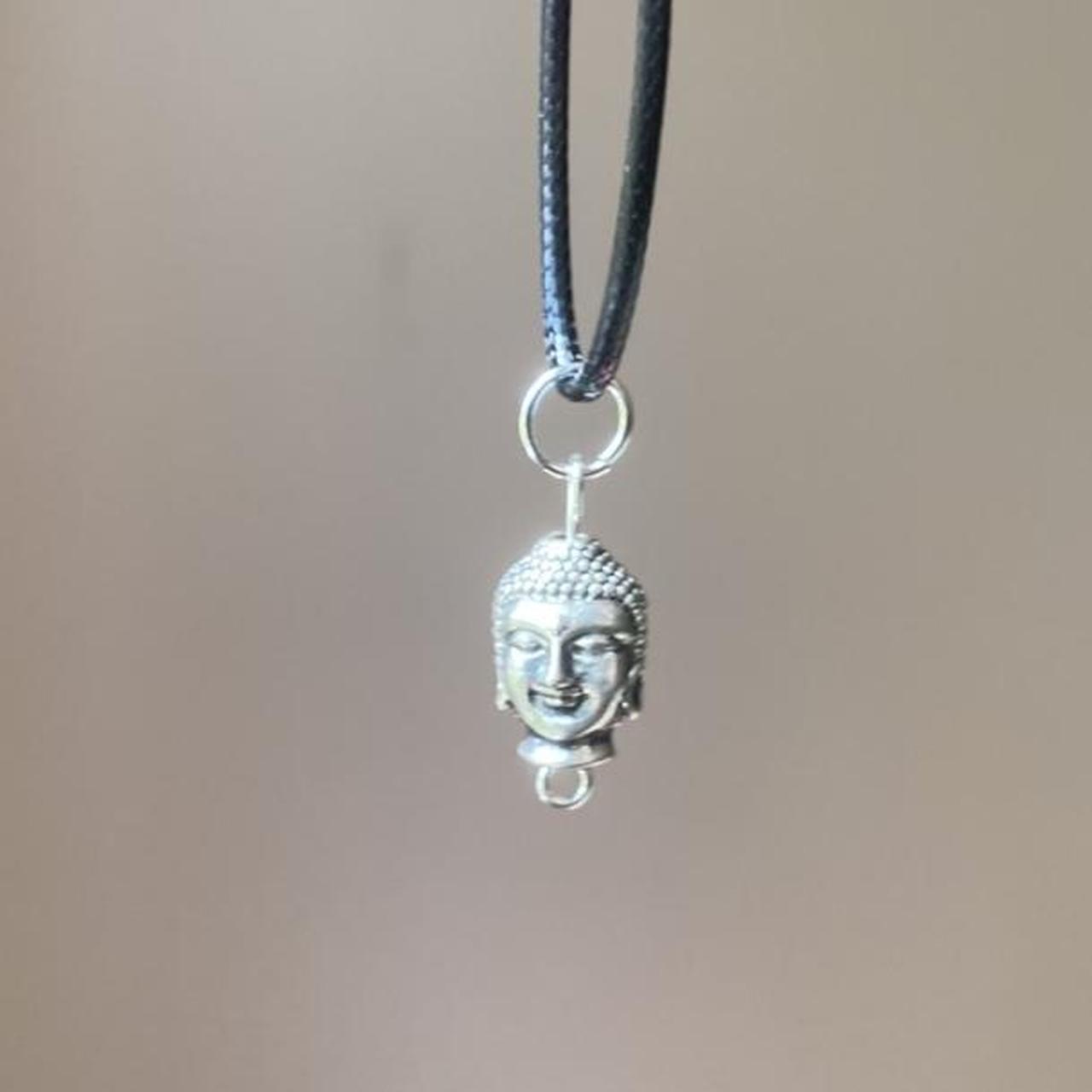 Silver Buddha Beaded Black Cord Necklace This - Depop