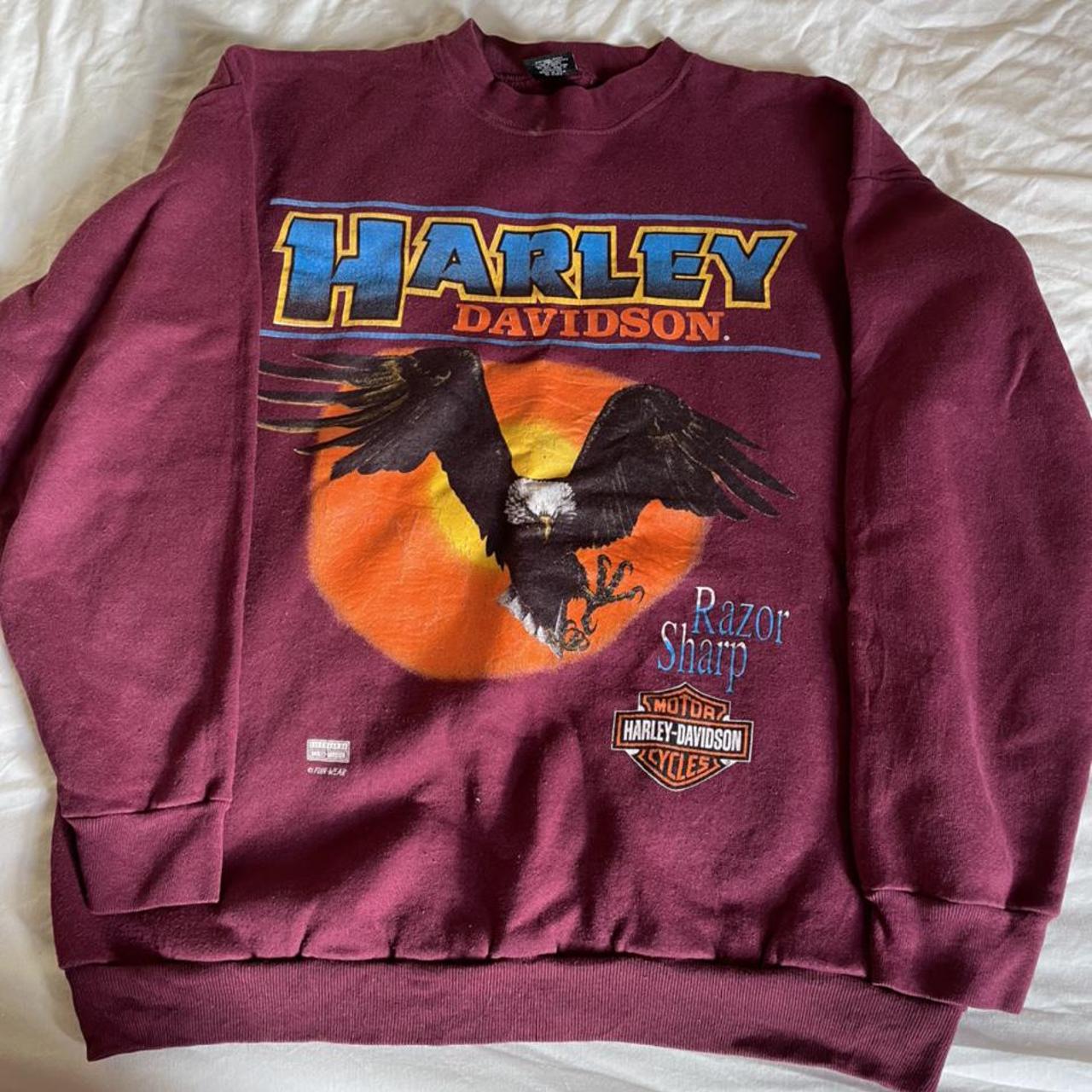 Harley Davidson Men's Burgundy and Red Sweatshirt | Depop