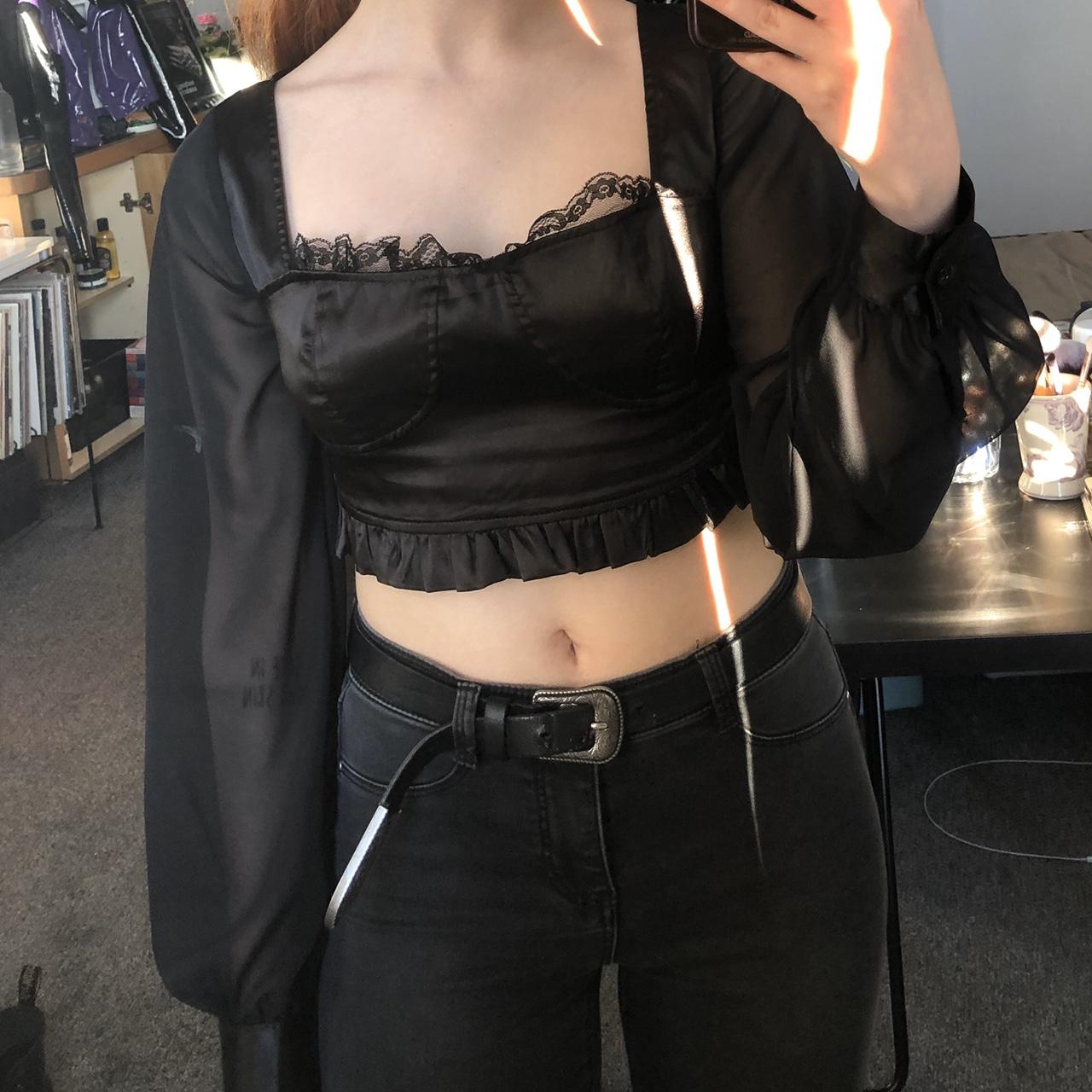 Nasty Gal Satin Mesh Cropped Structured Ruffle Lace - Depop