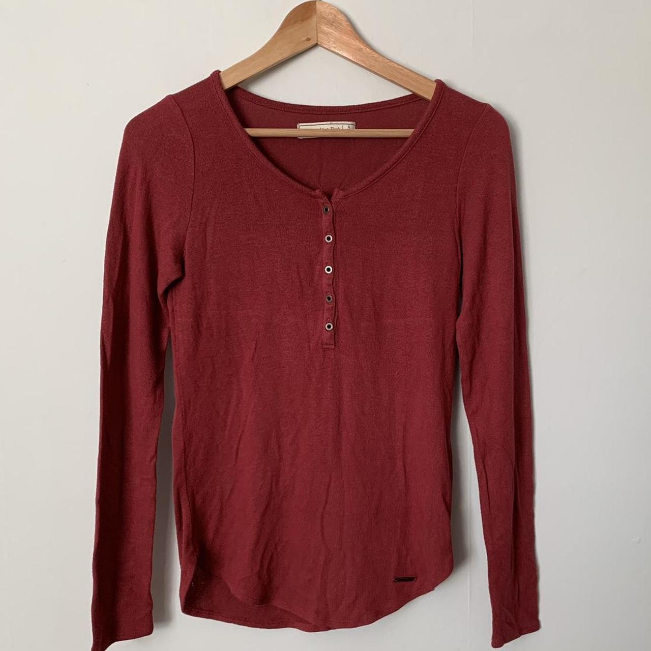 Abercrombie & fitch red/burgundy henley top / button... Depop