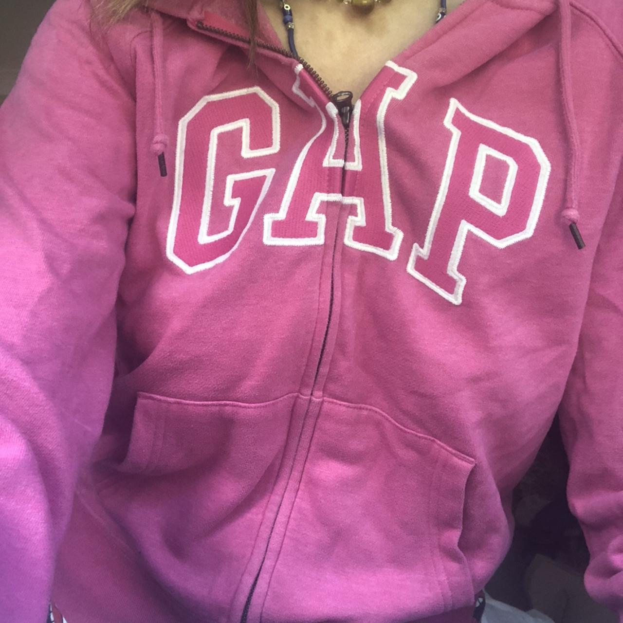 pink gap zip up moletom com capuz