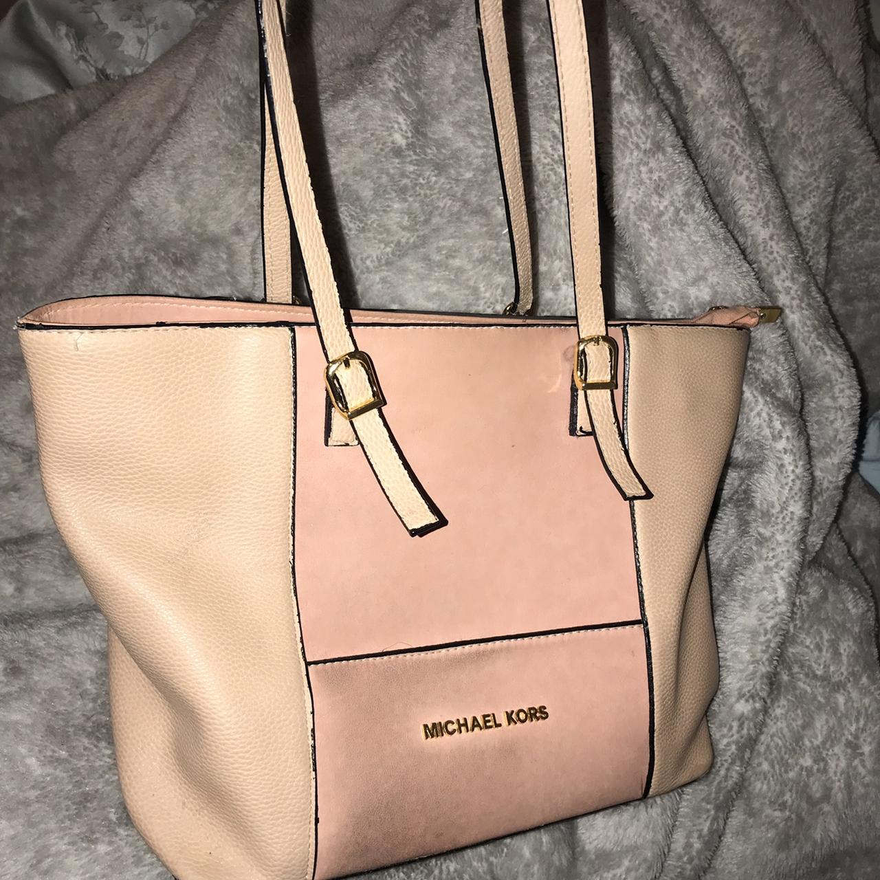 michael kors pink and white canvas tote bag. never - Depop