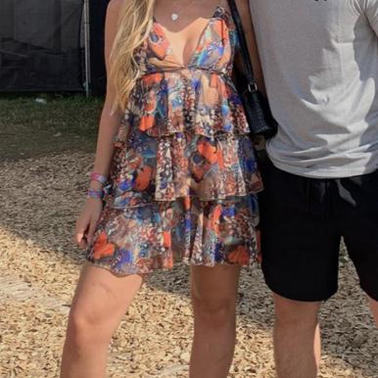 Pretty little thing Tan butterfly skater dress