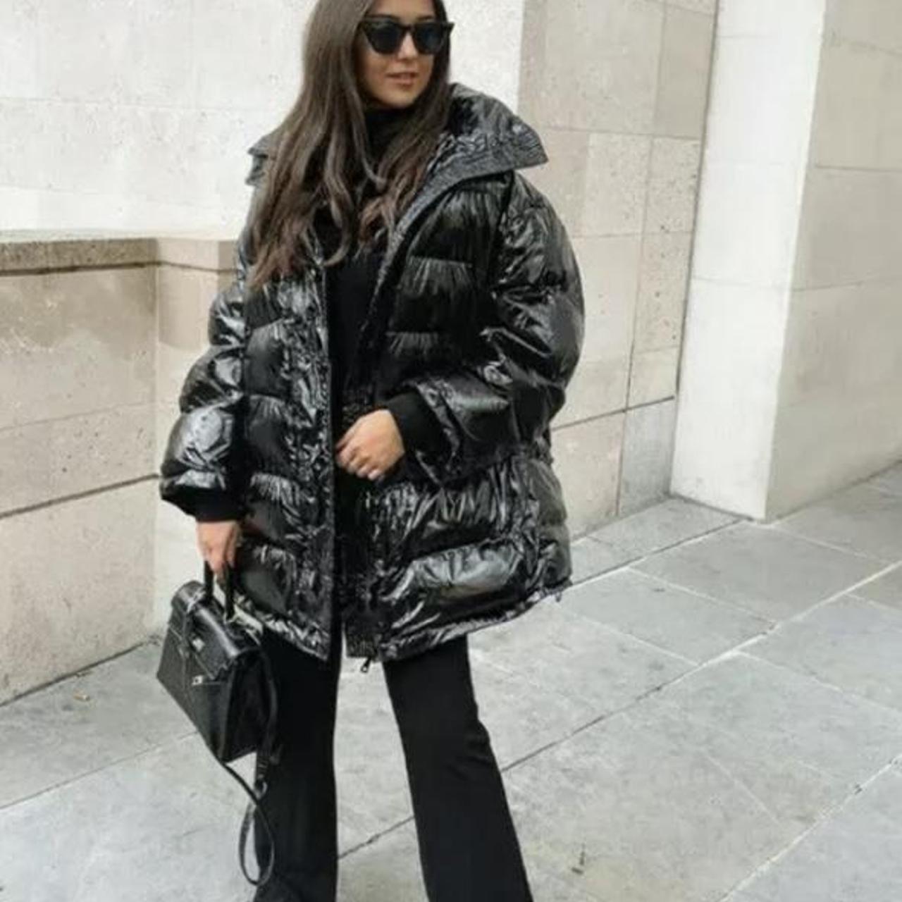 black shiny coat zara