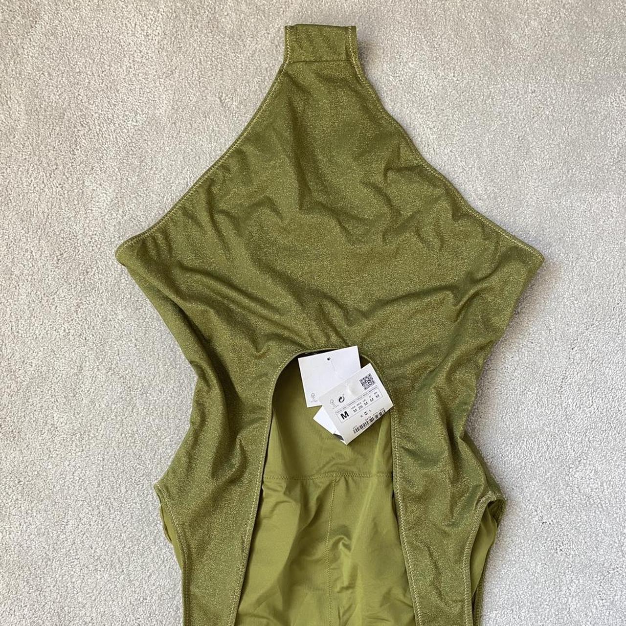 Zara green gold swimsuit High neck - low back Brand... - Depop