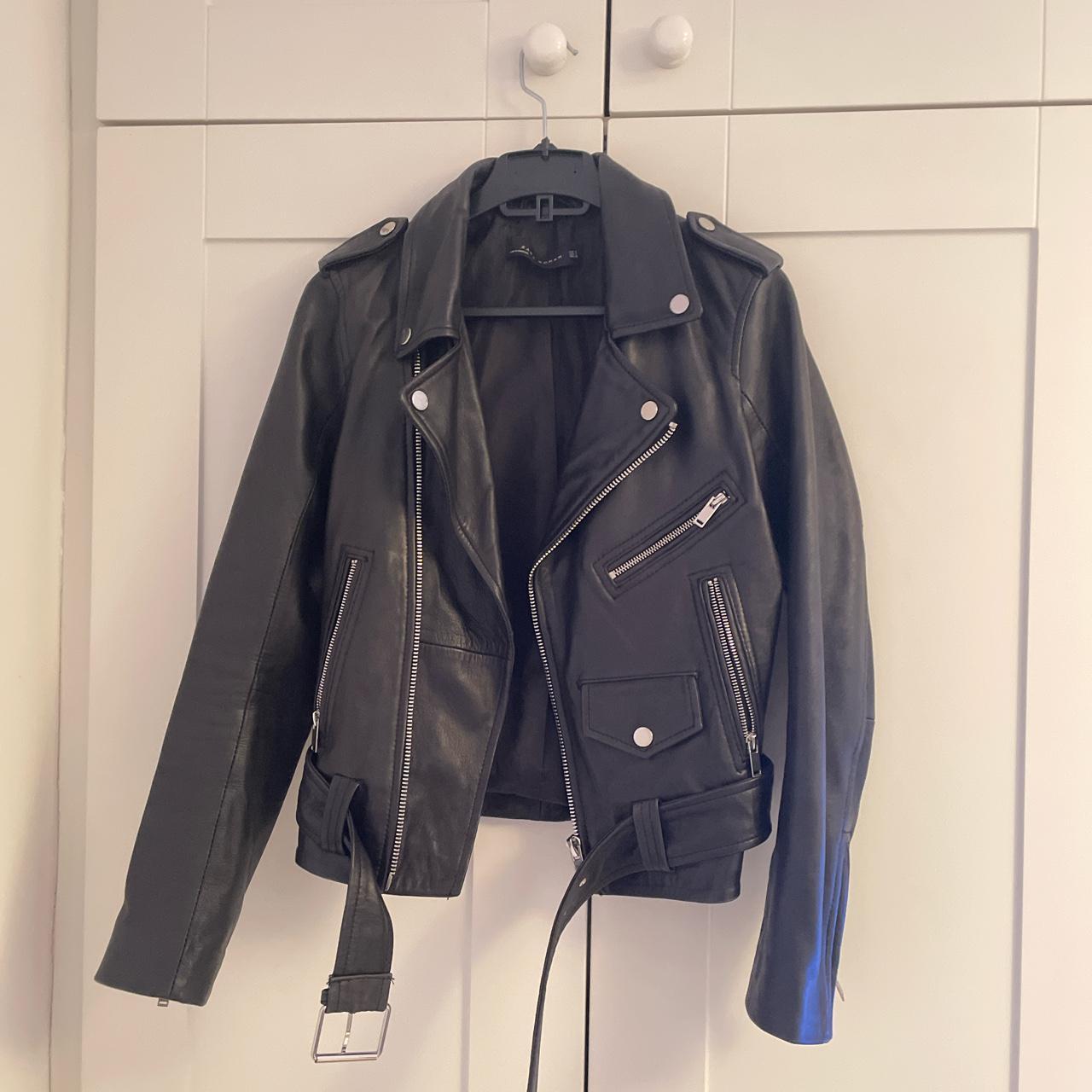 Real genuine leather zara black biker jacket, worn a... - Depop