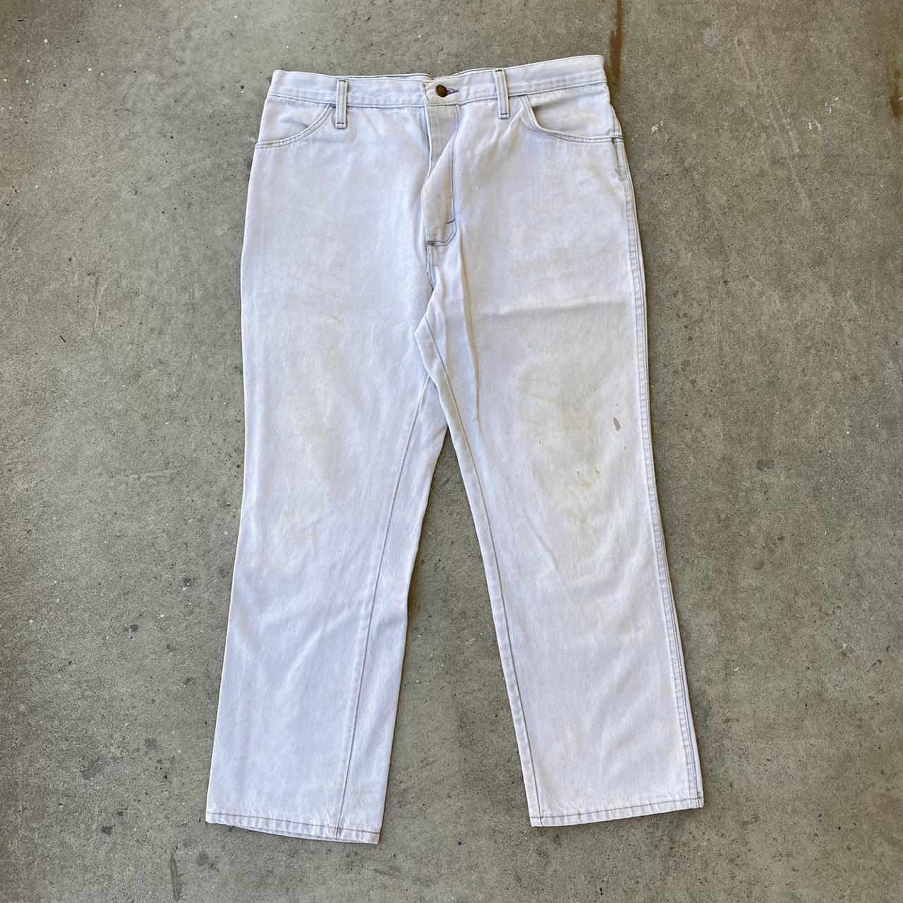 Vintage 70s Wrangler Boot Cut Flared Jeans - White -... - Depop