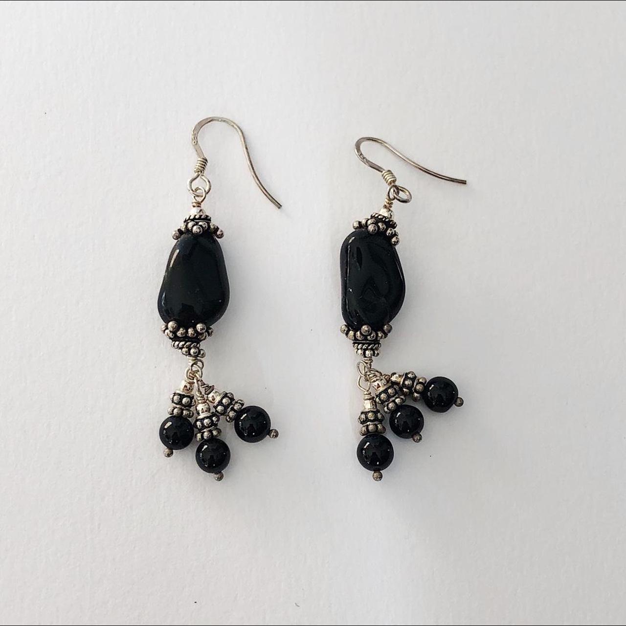 Black Onyx Stone Drop Earrings With Sterling Silver Depop