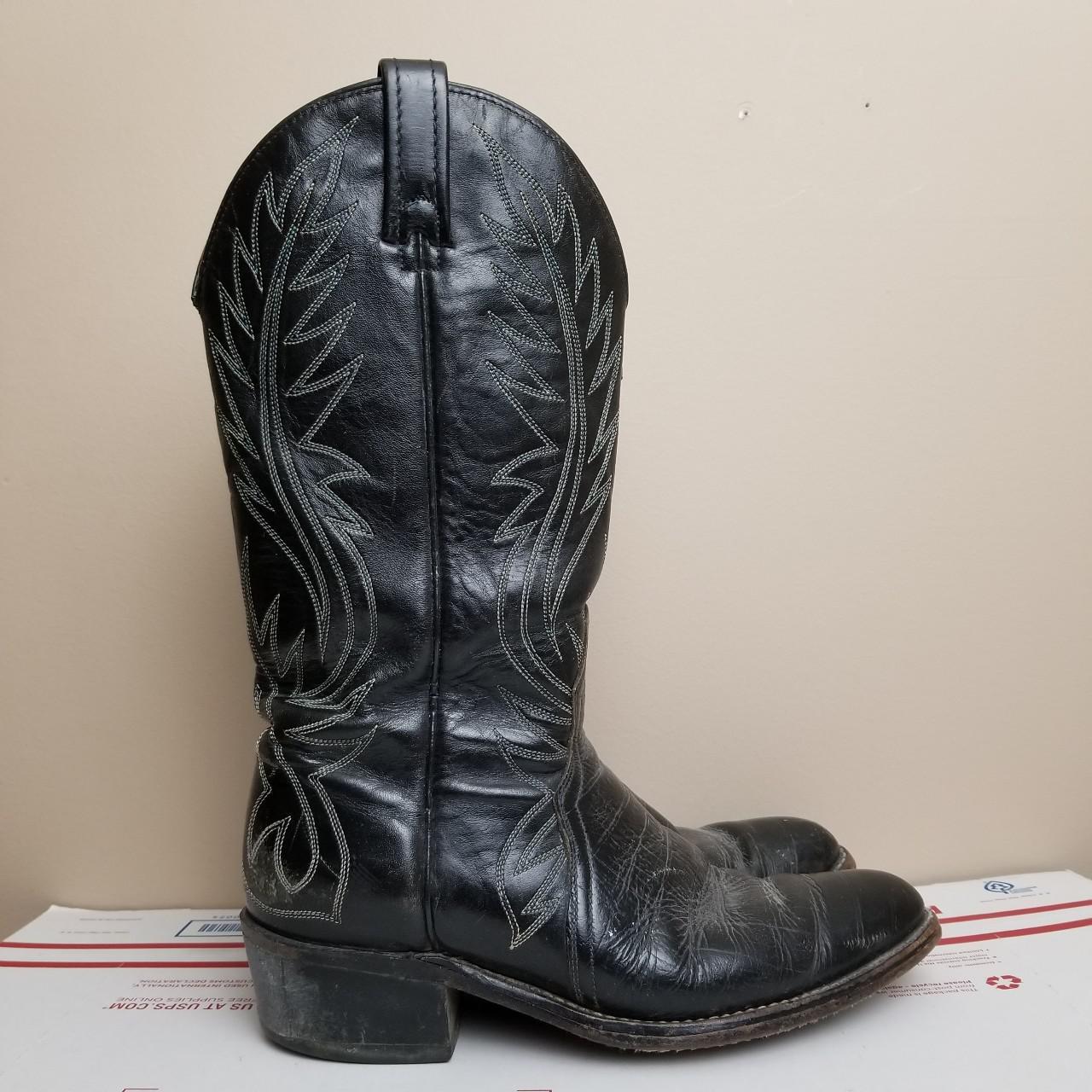 Vintage 80s 90s Acme Leather Cowboy Boots Black... - Depop