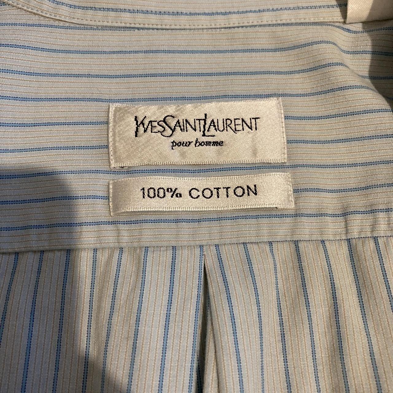 Yves Saint Laurent Baby Blue Pin Stripe Button-Up... - Depop