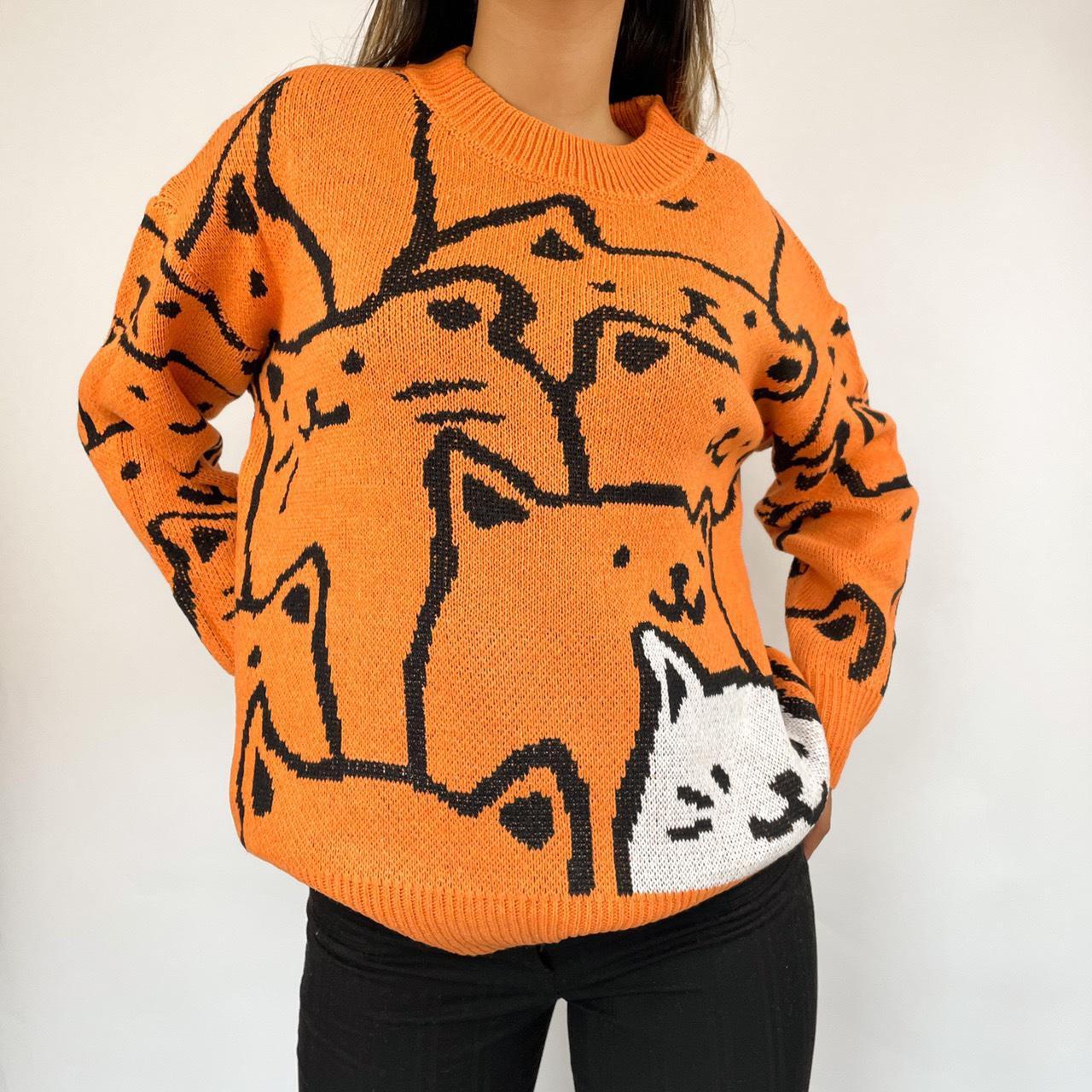 Graphic sweater orange knitted sweater oversized... Depop