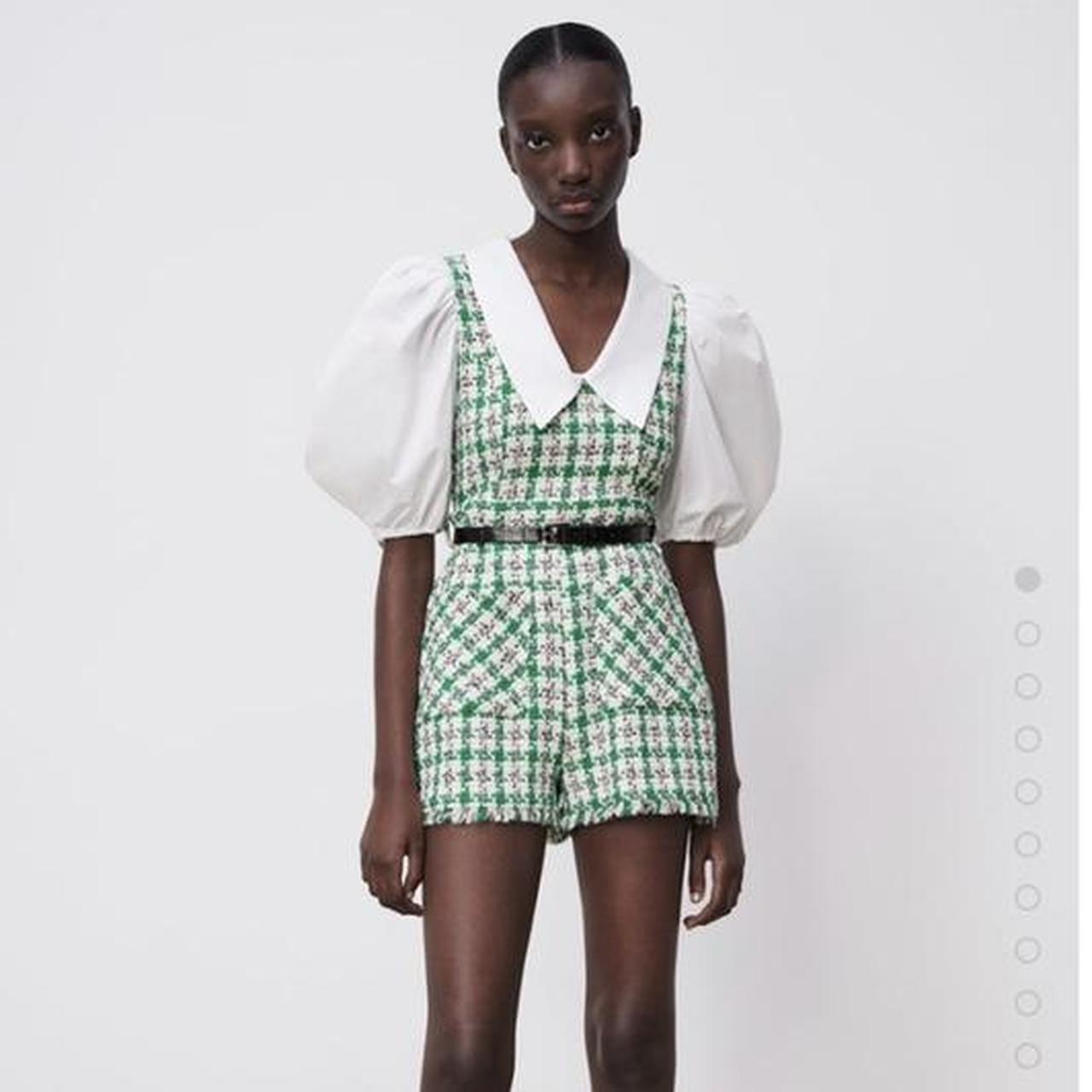 Zara green tweed romper/jumpsuit * nwt *never... Depop