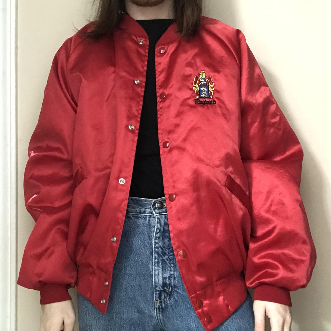 Shiny red bomber outlet jacket