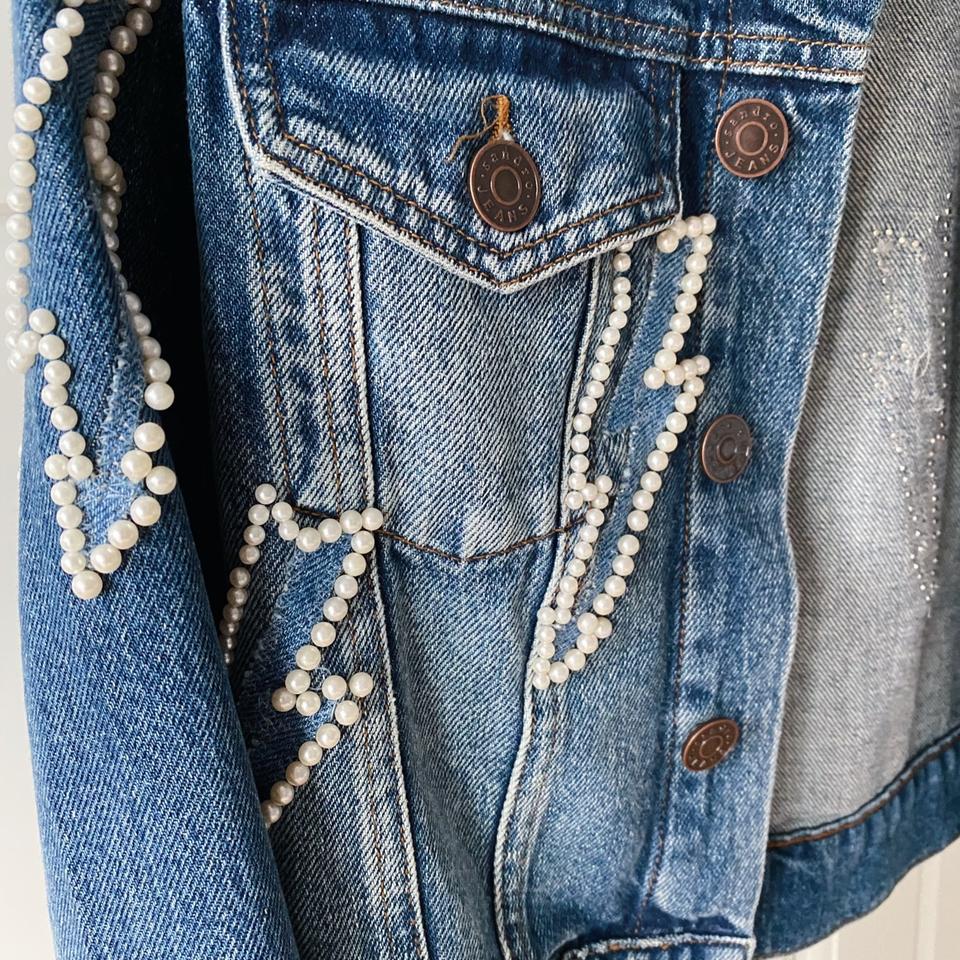 Sandro denim jacket with on sale pearls