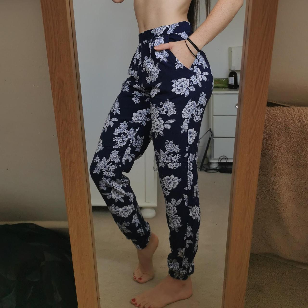 New Look Blue Floral Trousers Cropped Trousers New Look Tie Waist