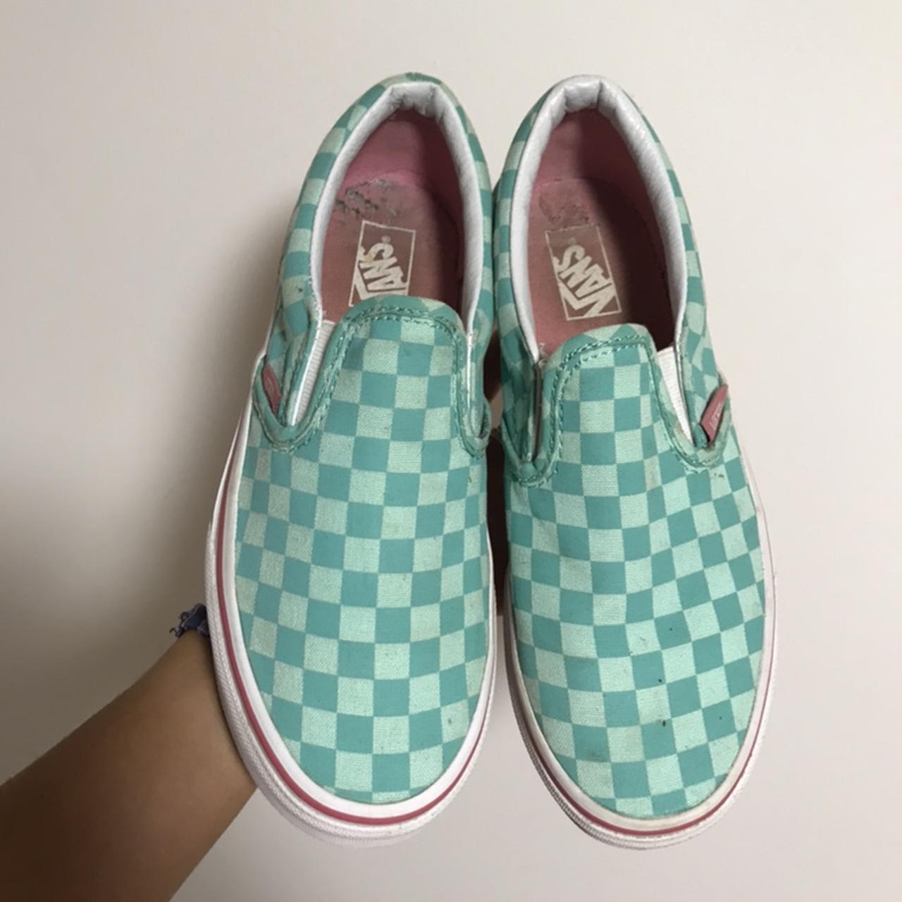 Teal hot sale checkerboard vans