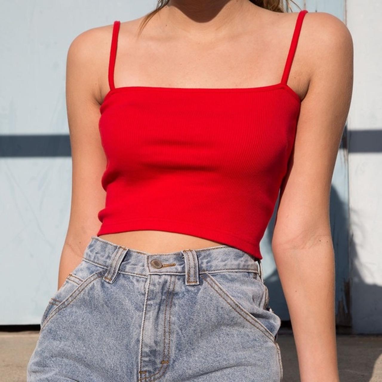 Red Brandy Melville cropped tank top - one size - Depop