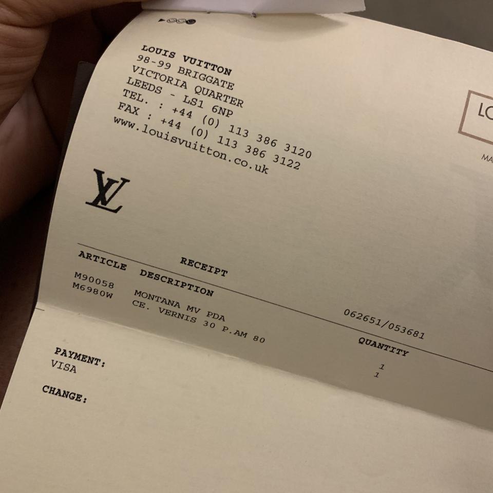 The receipt for the Montana Louis Vuitton handbag as - Depop