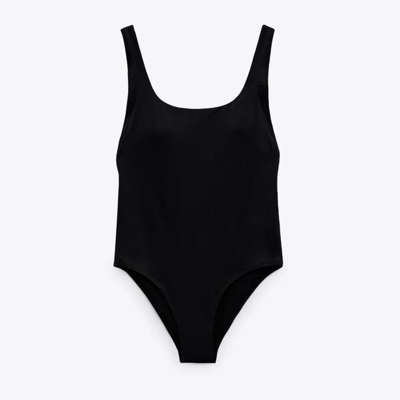 ZARA Black Swimsuit with Square Neckline, Wide... Depop