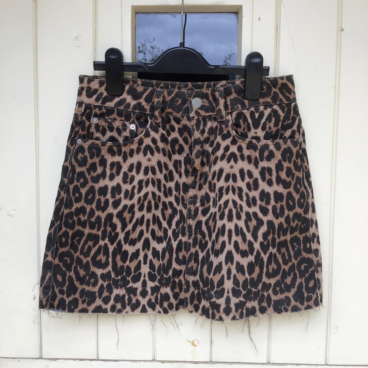 Zara TRF leopard print denim raw hem mini