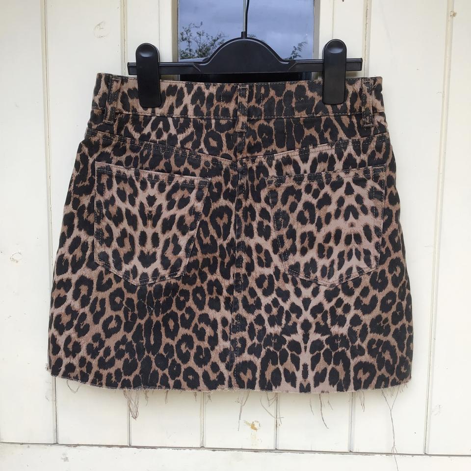 Zara TRF leopard print denim raw hem mini skirt