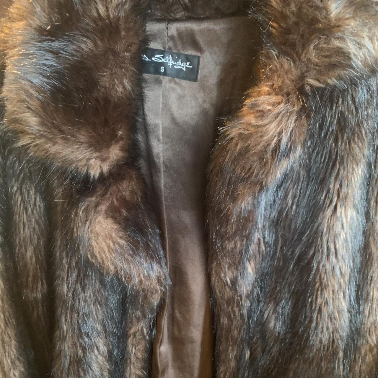 Brown and black faux fur jacket size small perfect... - Depop