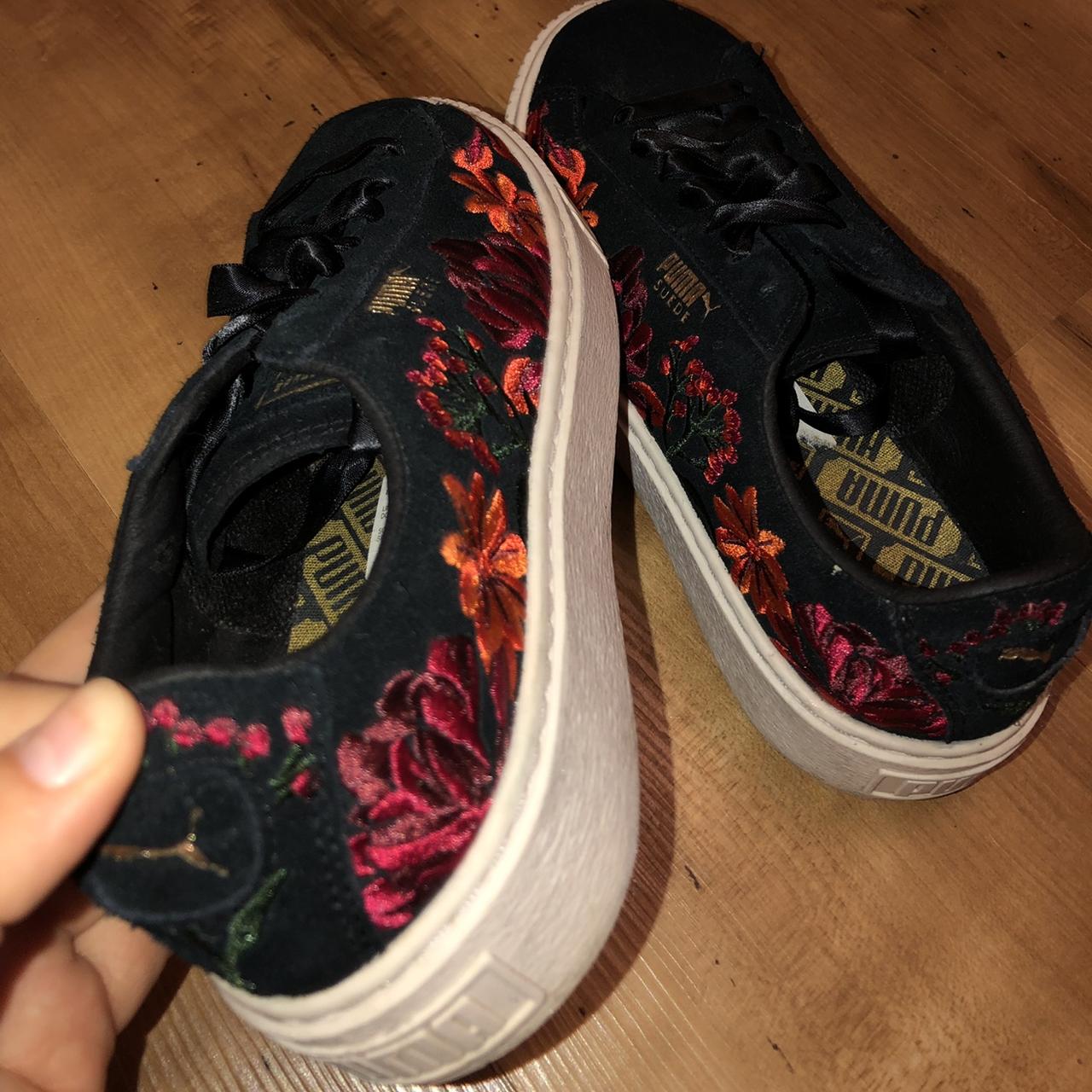 floral embroidered platform puma trainers barely. Depop