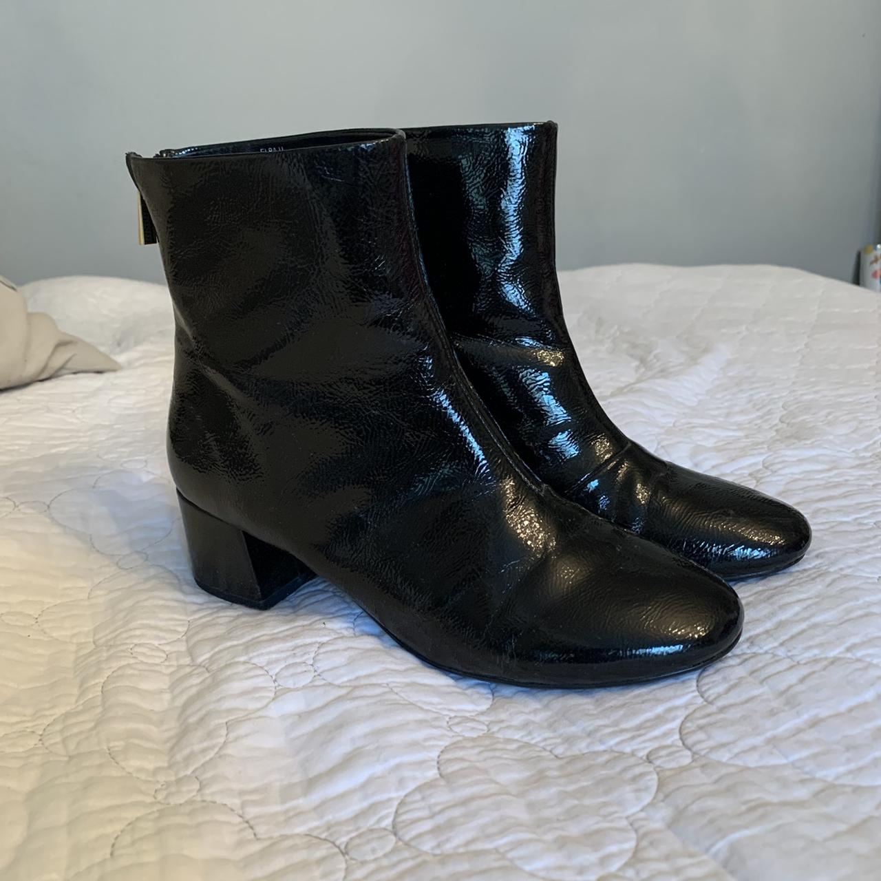faux patent leather ankle boots