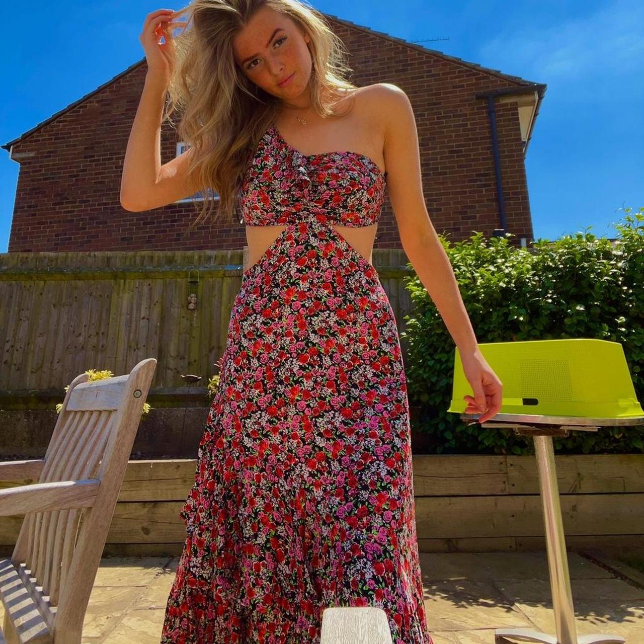 Hollister Floral Maxi Dress With Cut Out Detail in Red