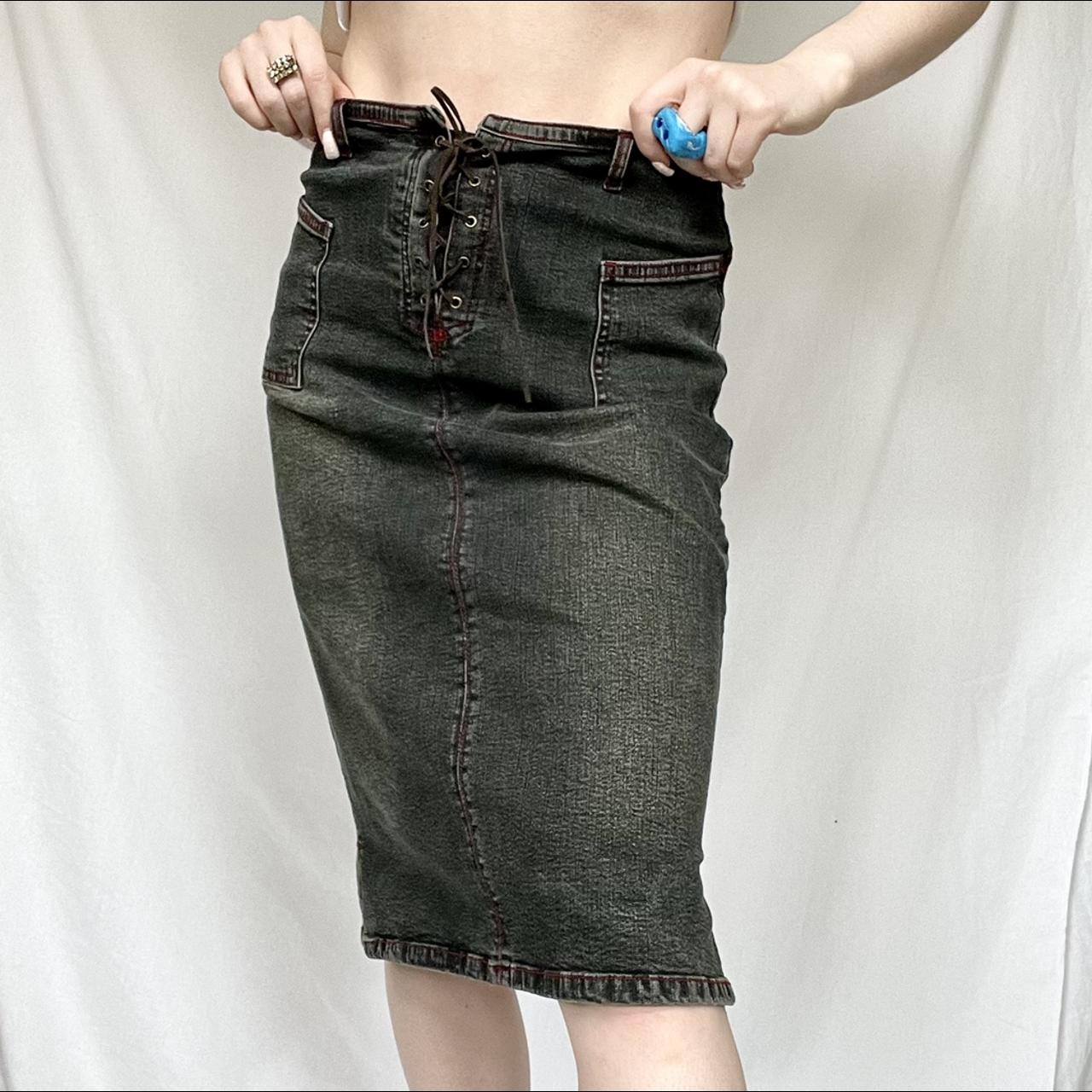 Vintage denim midi skirt. Stretchy denim so it’s v... - Depop