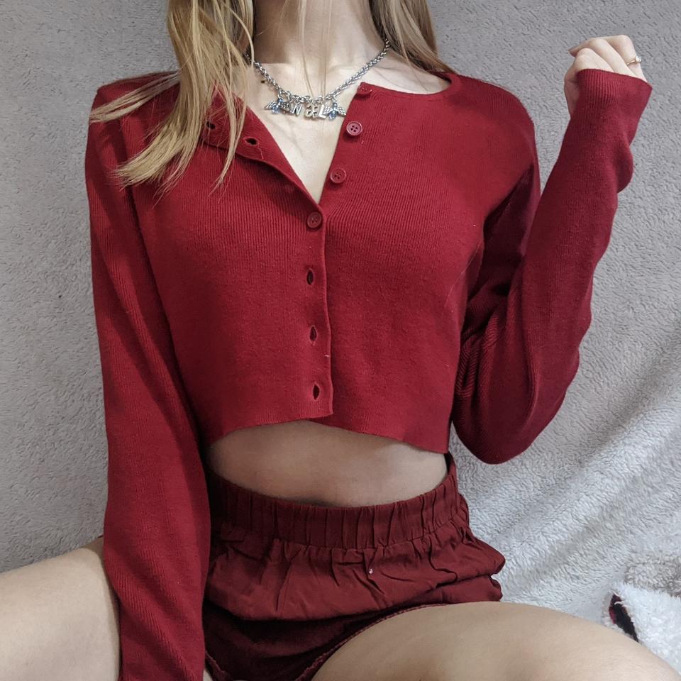 Brandy Melville Athelia Cardigan in red  Red cardigan, Cardigan, Red  leather jacket
