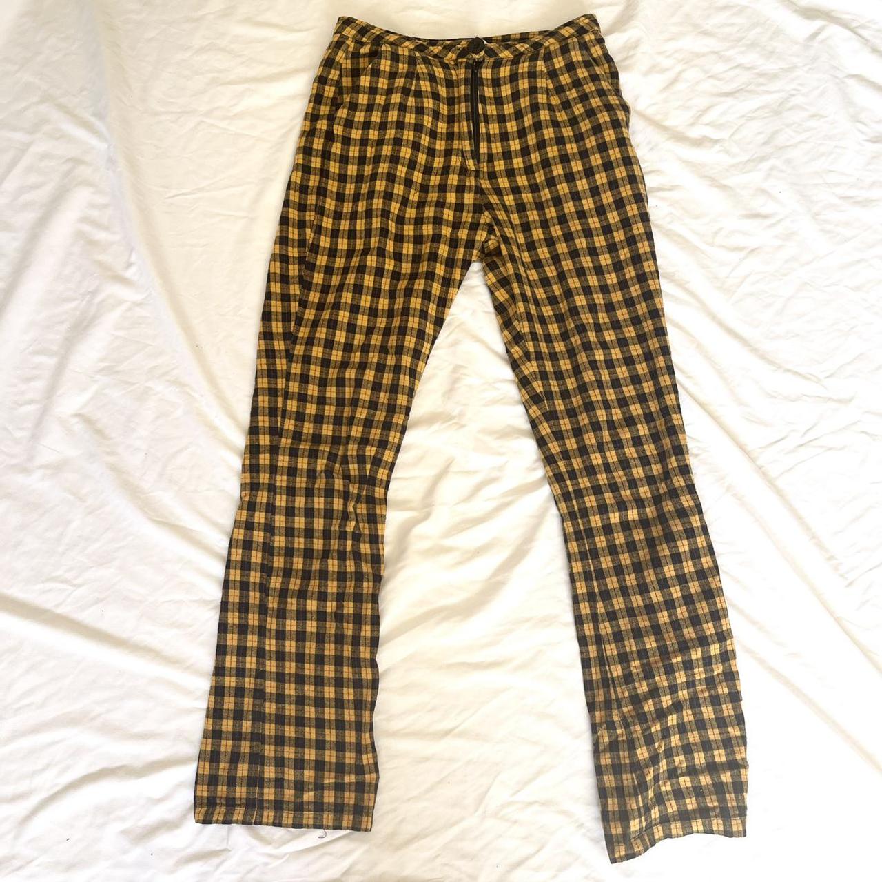 yellow plaid high waisted pants