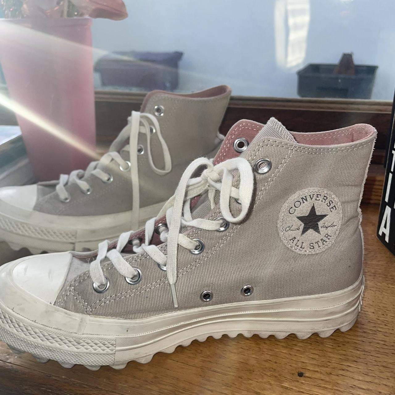 tan platform converse has some dirt can be cleaned... - Depop