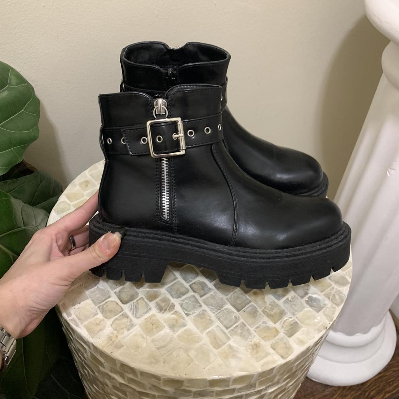 Chunky Platform Boots Super cute black faux leather... - Depop