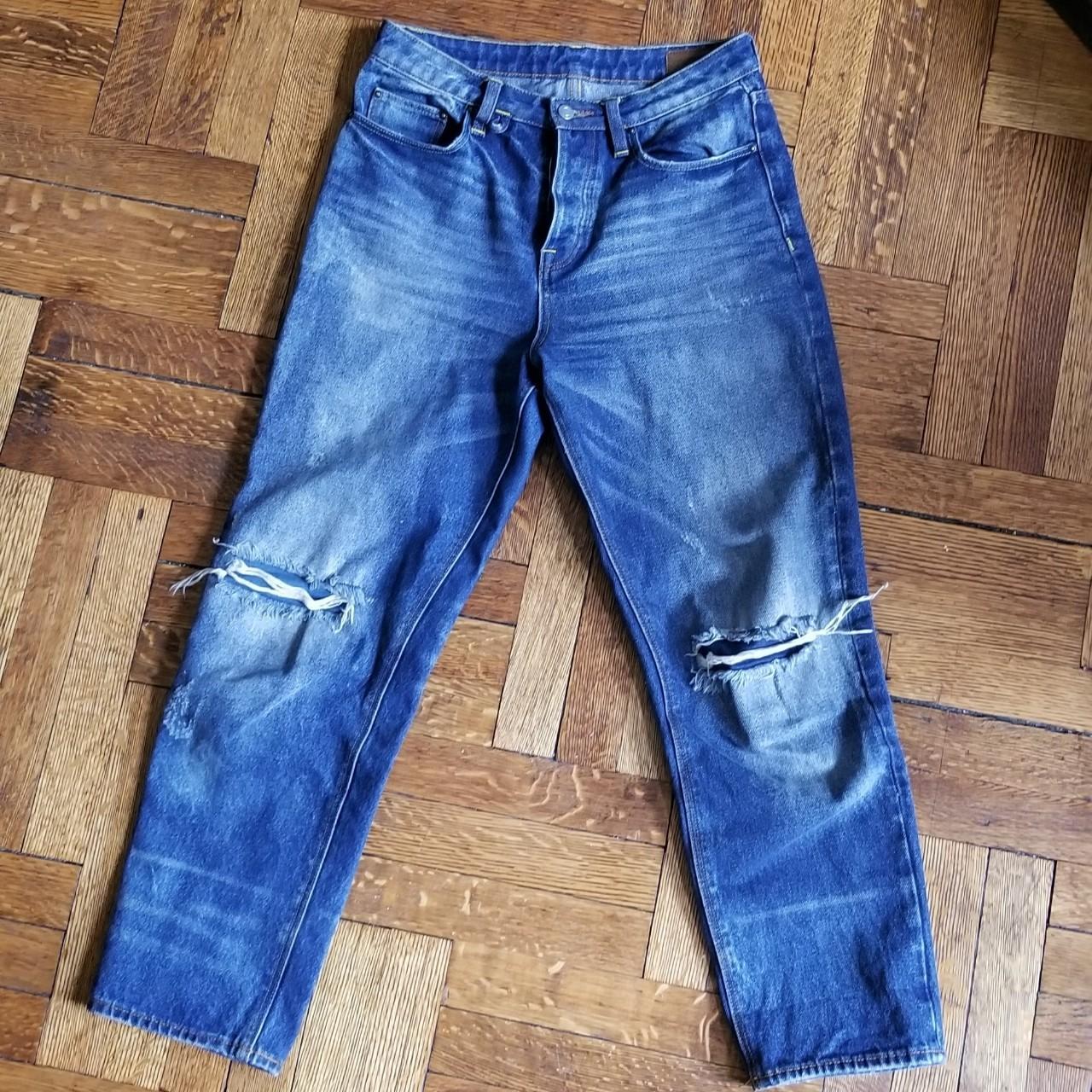 distressed raw denim