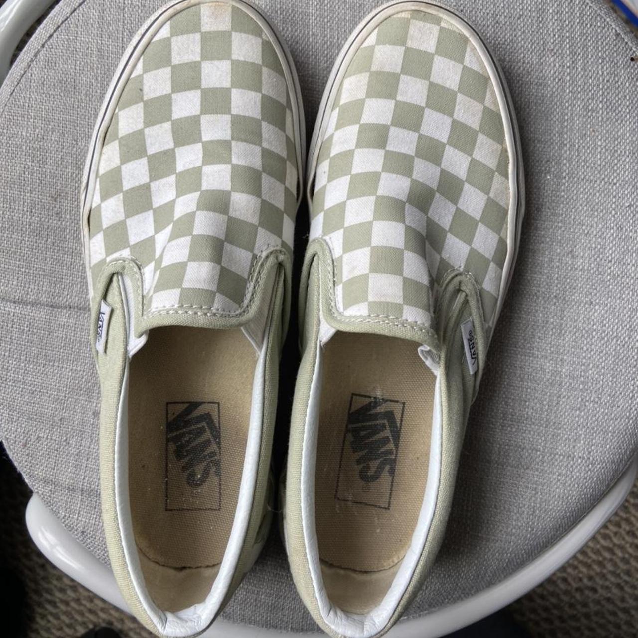 Women’s size 7.5 green checkered vans Used, but... - Depop