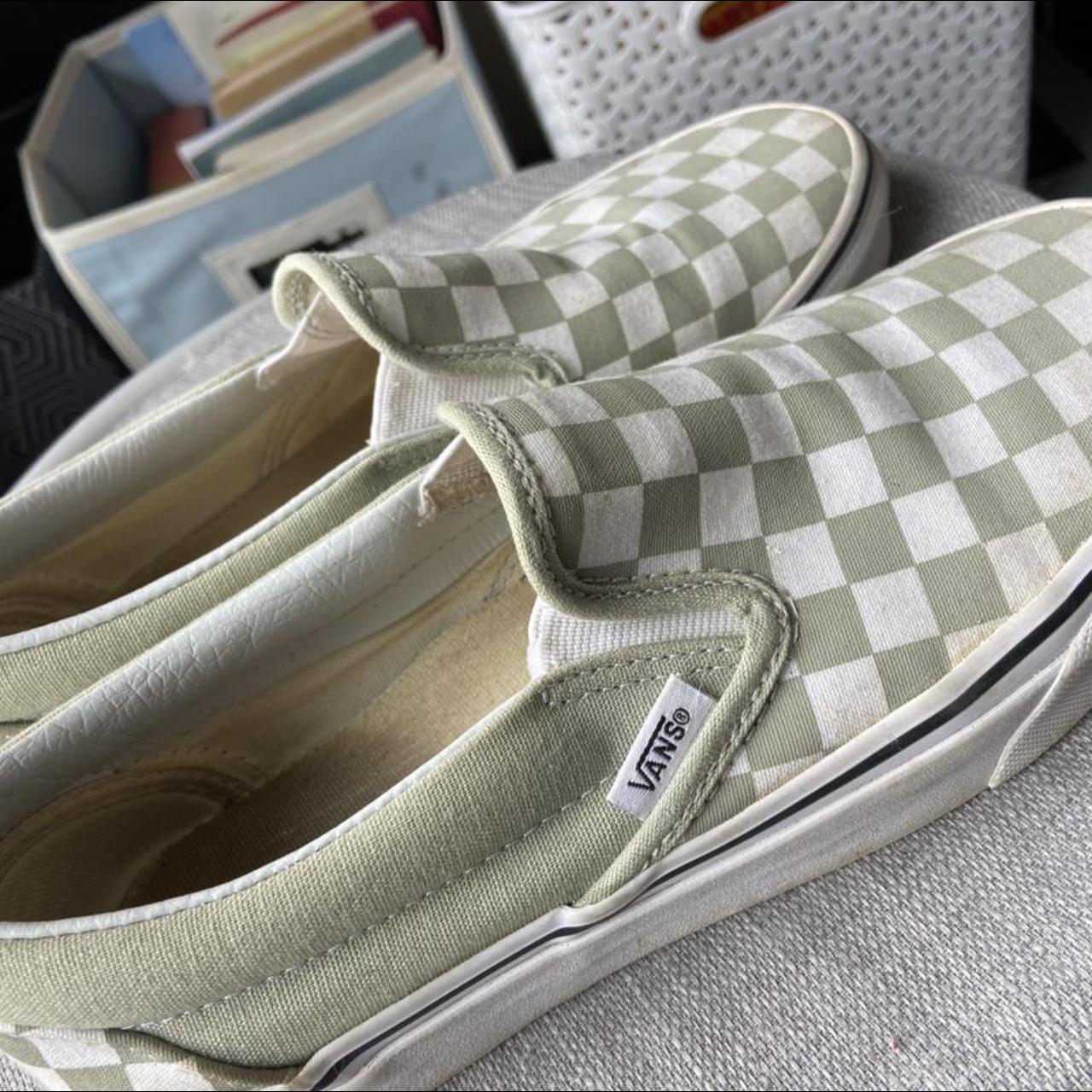 Women’s size 7.5 green checkered vans Used, but... - Depop