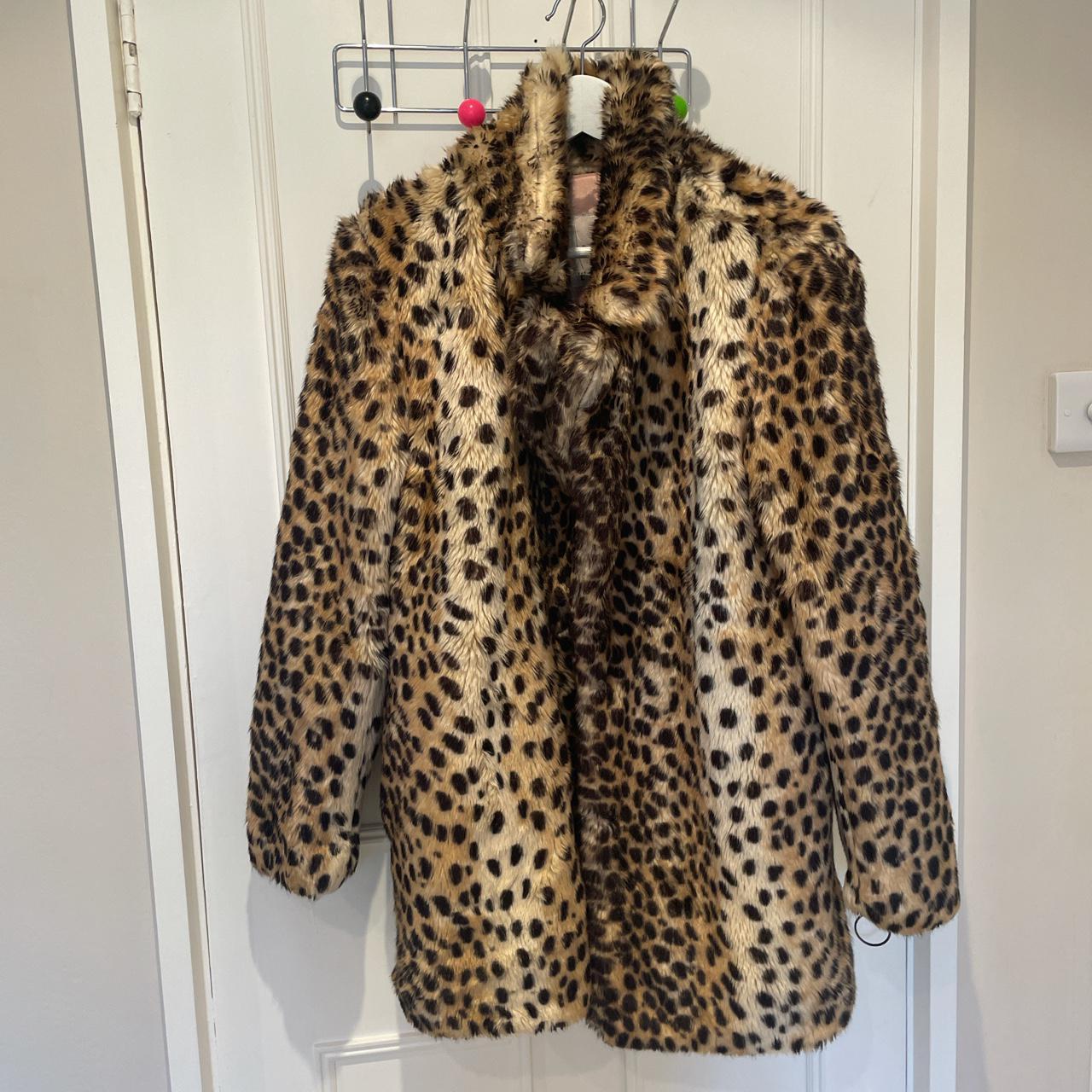 Faux fur cheetah print coat. Size large but would... - Depop