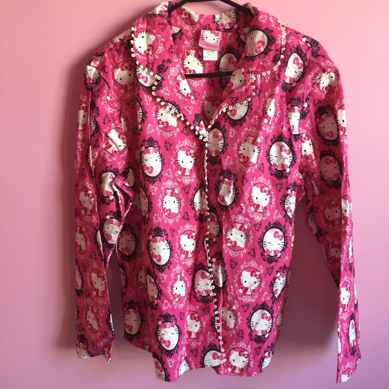 Sanrio Hello Kitty Pink Pajamas Women Clothes Long Sleeve Button