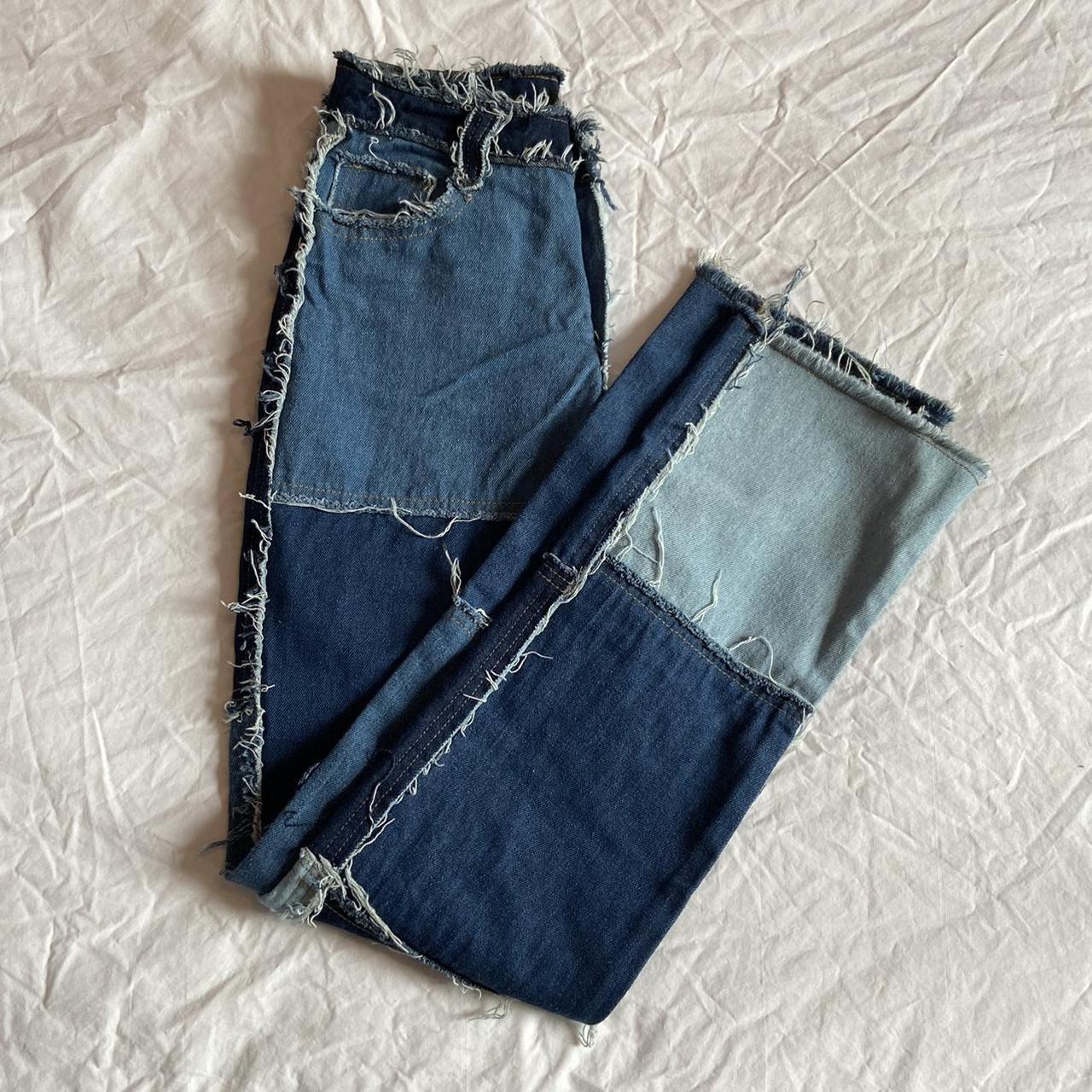 coolest jaded london mixed denim patchwork boyfriend... - Depop