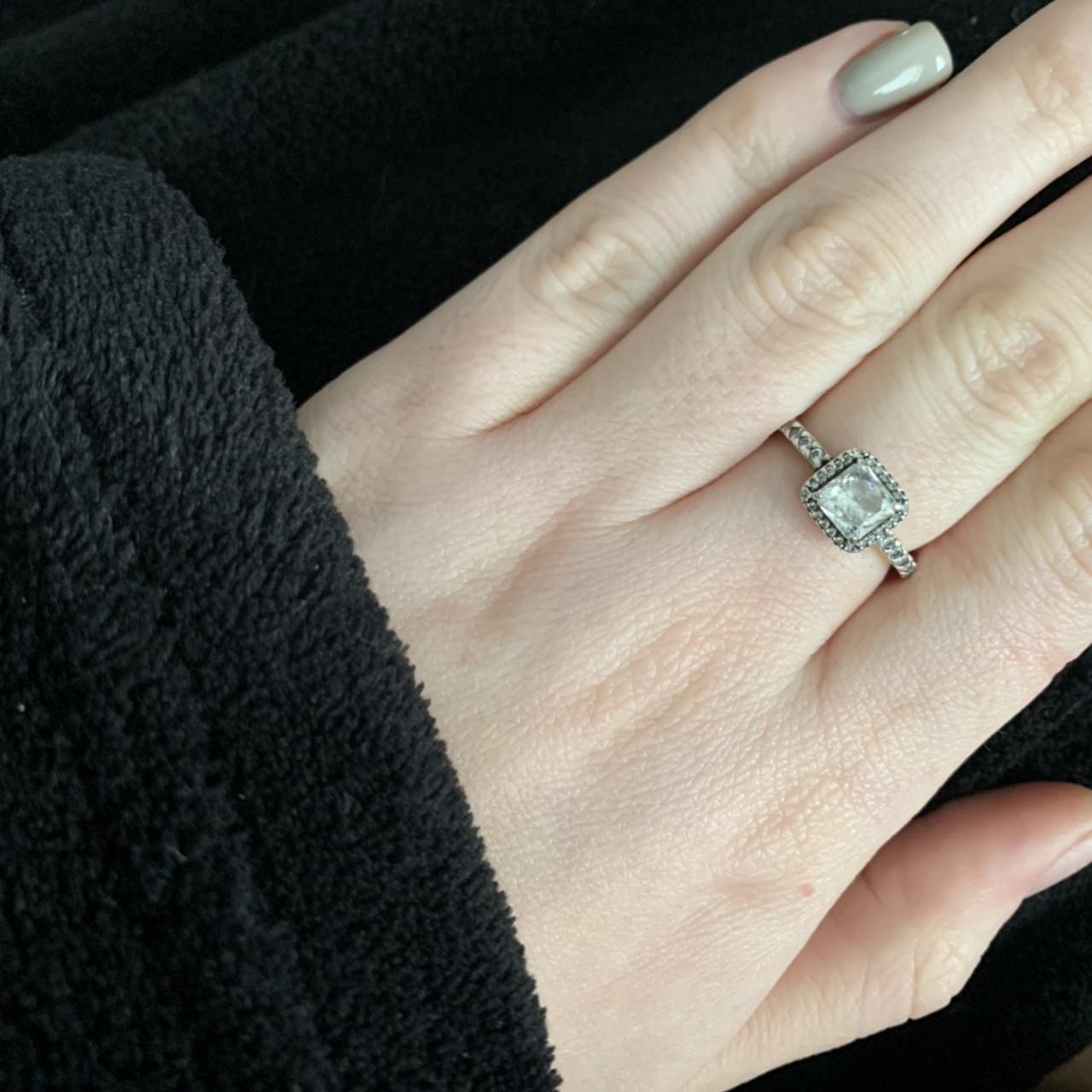 Pandora 'square sparkle halo ring' size 52 Depop