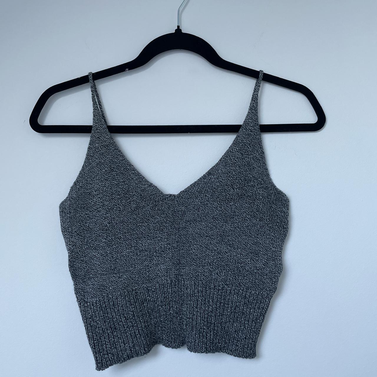 Grey knit Brandy Melville v neck crop top... Depop