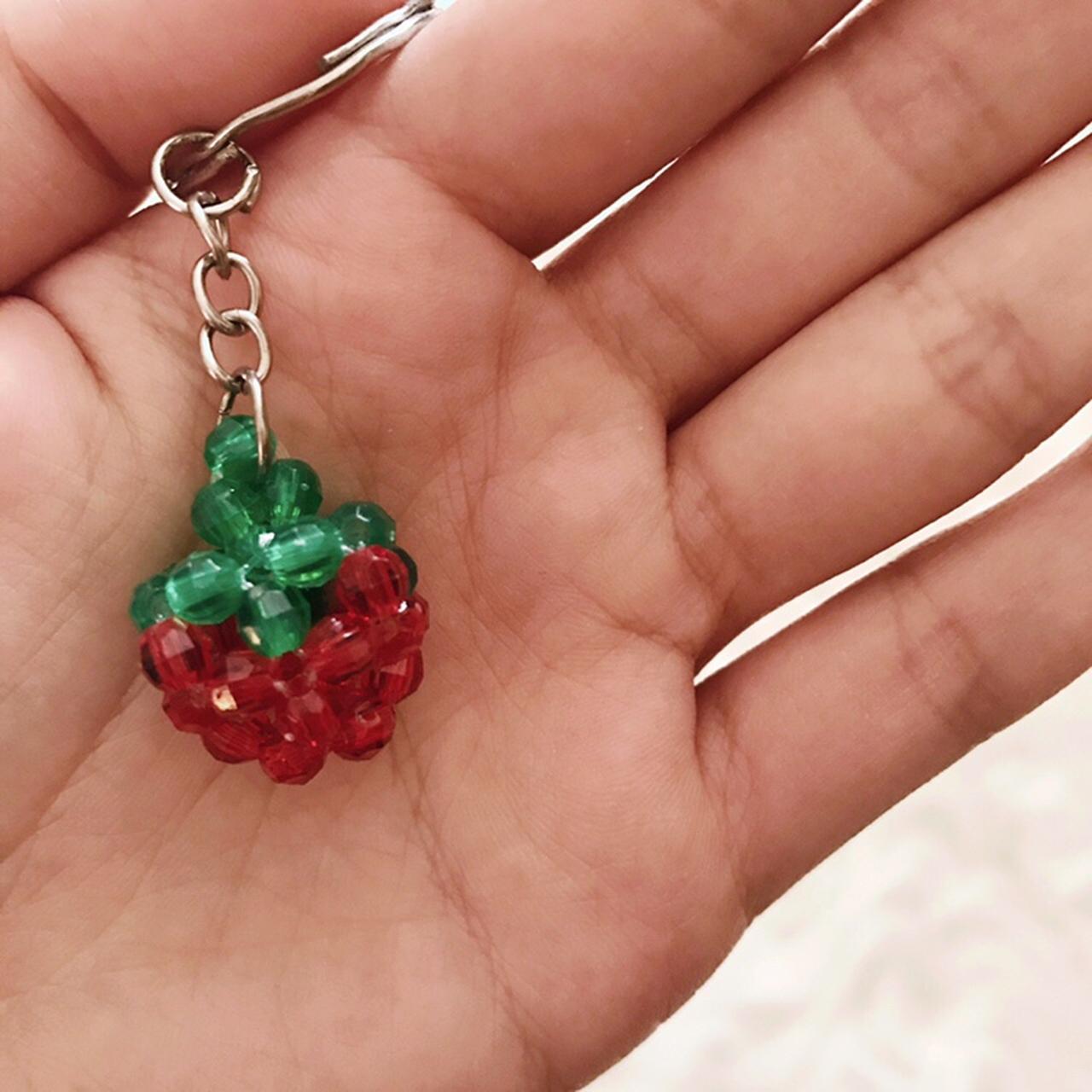 Handmade beaded strawberry keychain charm. Handmade... Depop