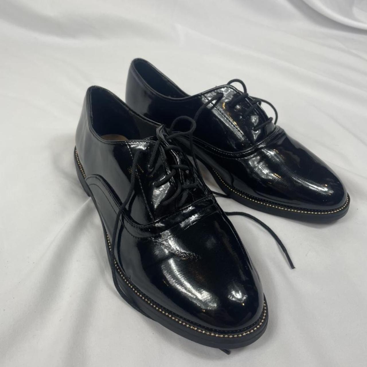 Black shiny Oxford shoes - Womens 8 - Nearly brand... - Depop