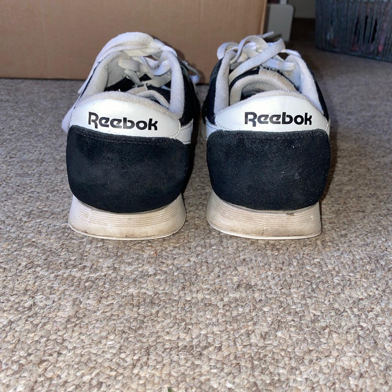 Reebok Classic size 8. Black and white suede and... - Depop