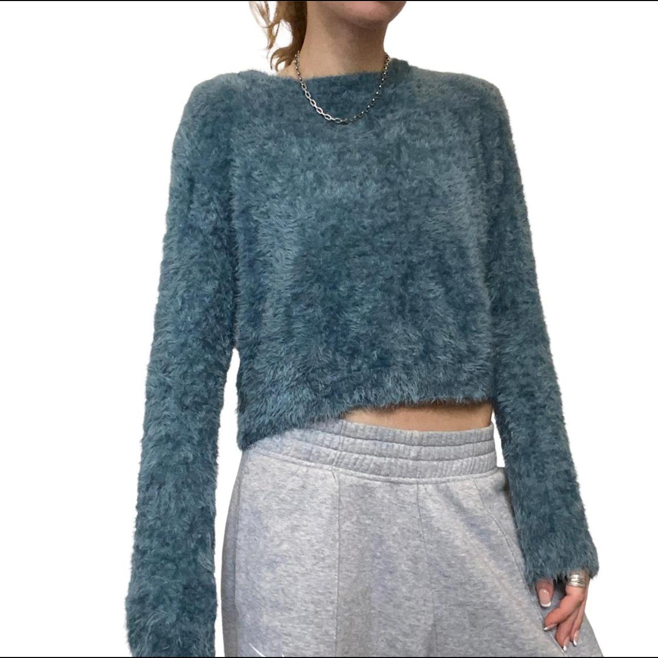 Pull & Bear blue fluffy jumper Comfiest... Depop