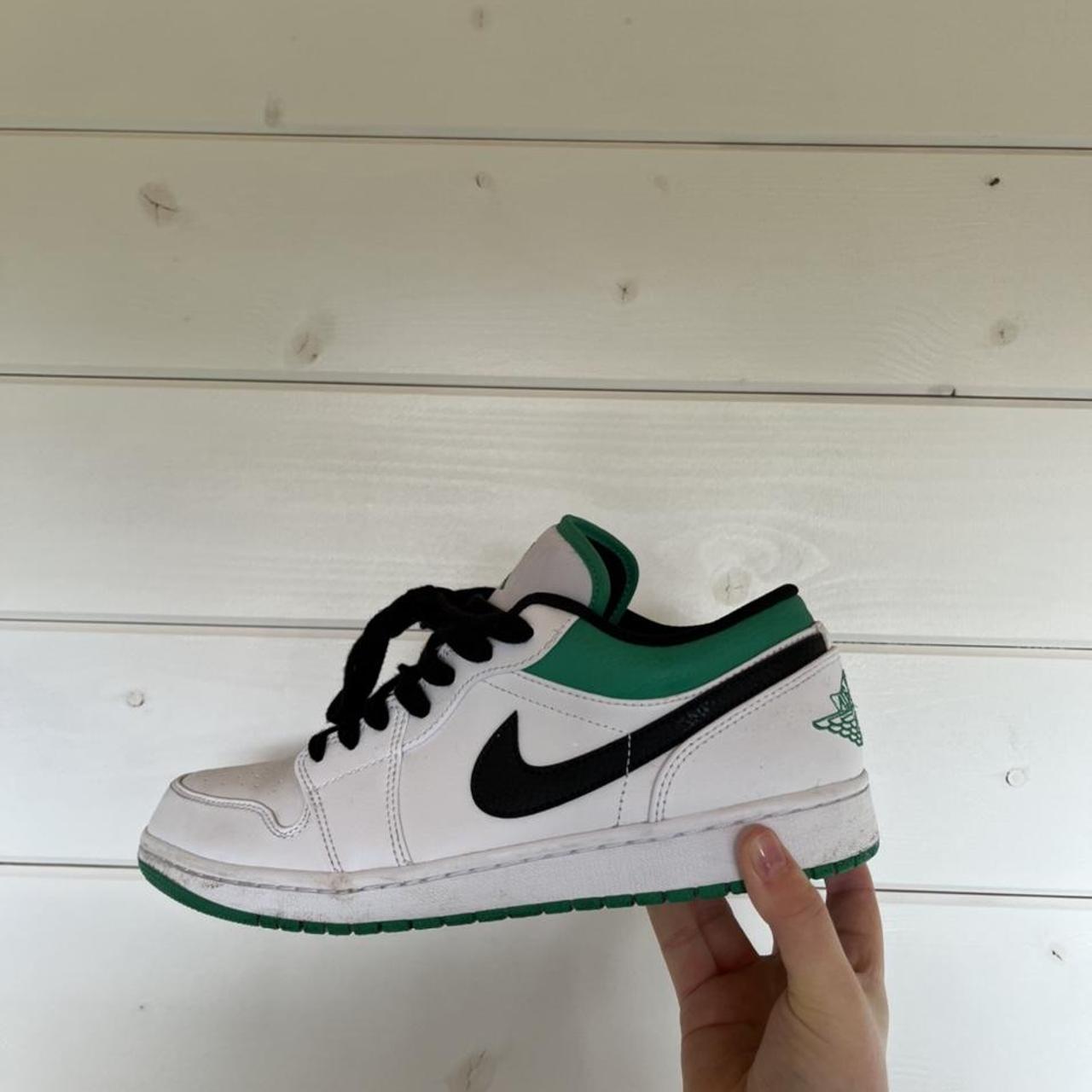 Mens Air Jordan 1 Lows in green, black and white... Depop